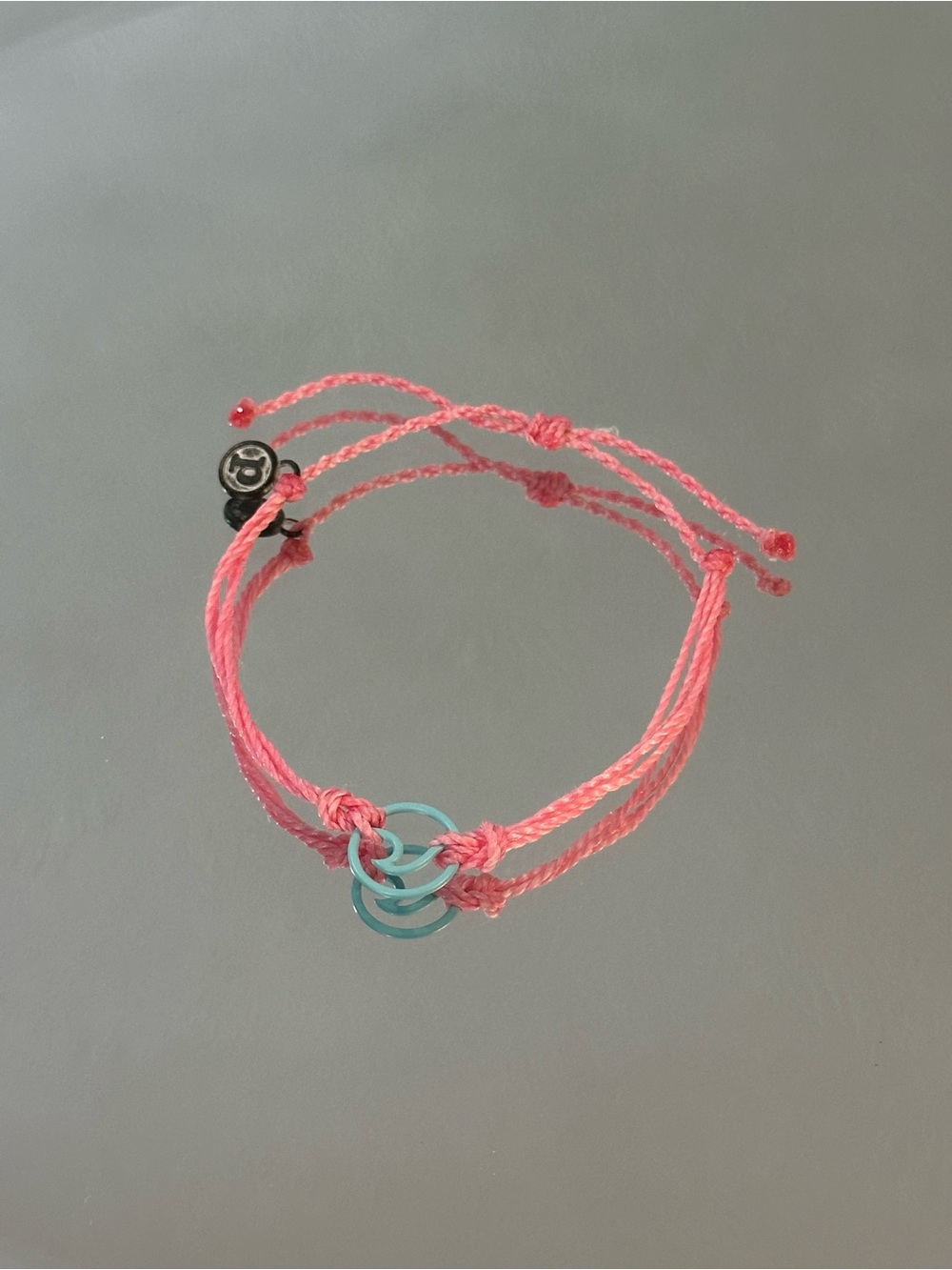 Pura Vida Coral Pink Adjustable Bracelet with Aqua Rings
